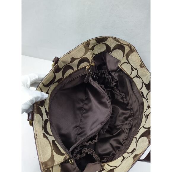 Coach Signature Brown Canvas Stripe Double Handles Diaper Tote Bags - Picture 14 of 16